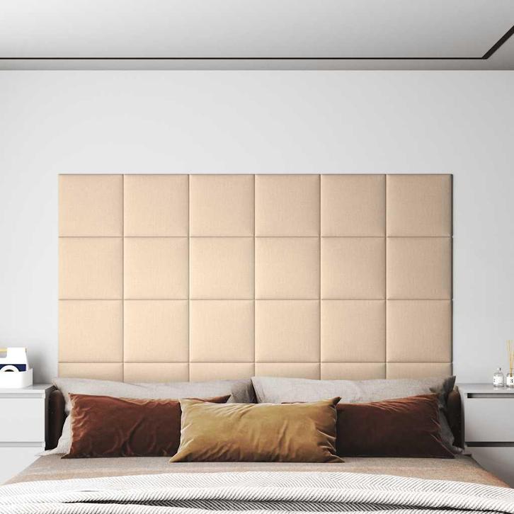 vidaXL Wandpanelen 12 st 1,08 m² 30x30 cm stof crèmekleurig, Doe-het-zelf en Bouw, Platen en Panelen, Nieuw, Verzenden
