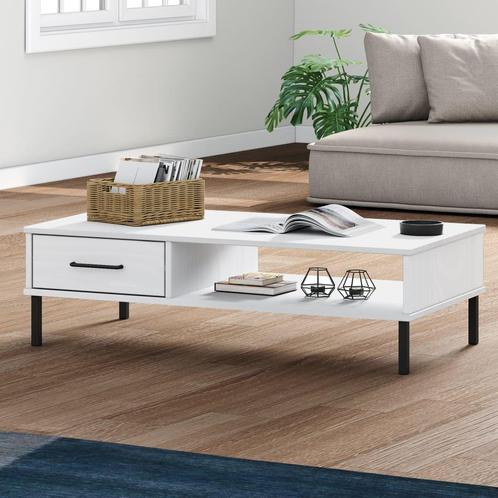 vidaXL Table basse avec pieds en métal Blanc Bois pin, Huis en Inrichting, Tafels | Salontafels, Verzenden