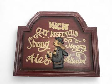 Veiling - Uniek Houten Clay Pigeon Club Bord - Rustieke Char