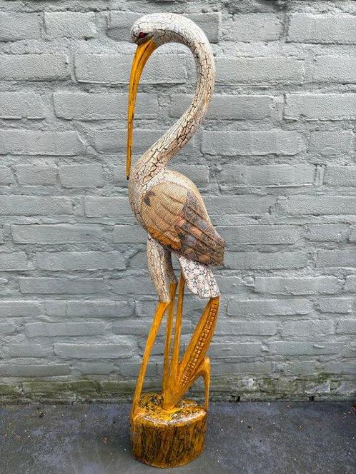 sculptuur, Kraanvogel  - handsnijwerk - beschilderd - 99 cm, Antiek en Kunst, Curiosa en Brocante