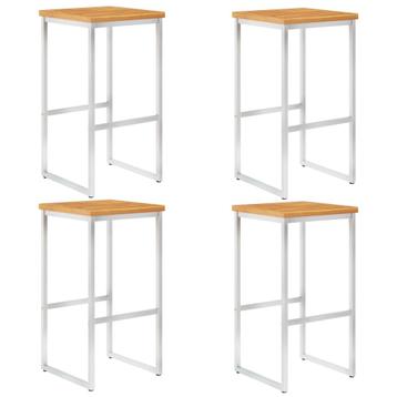 vidaXL Barstoelen 4 st massief acaciahout en roestvrij staal, Tuin en Terras, Verzenden, Nieuw