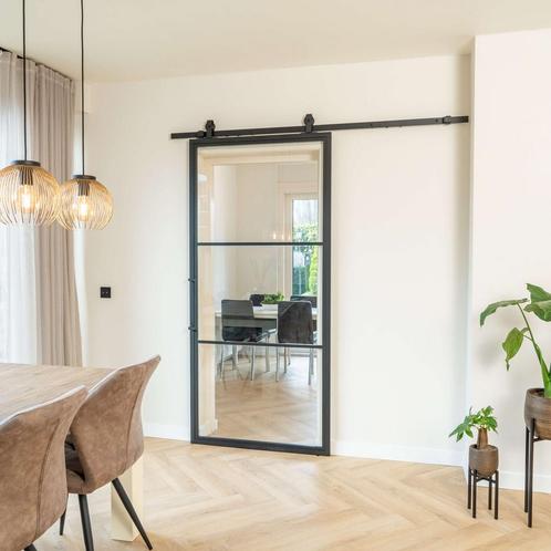 Stalen Schuifdeur - 3 Vlaks - Helder glas, Doe-het-zelf en Bouw, Raamkozijnen en Schuifdeuren, Inclusief glas, Nieuw, Metaal, 150 tot 225 cm