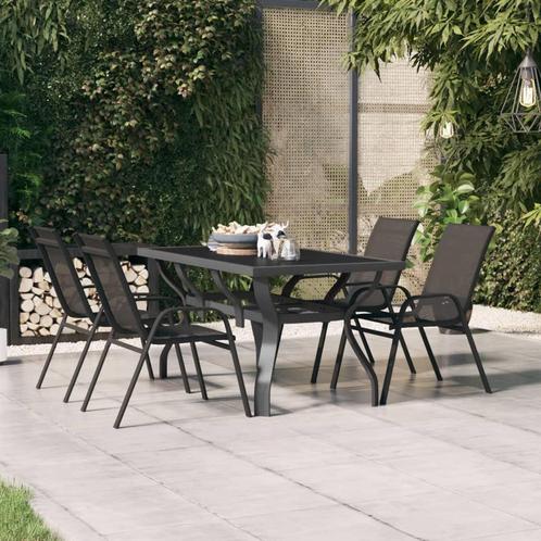 vidaXL Tuintafel 140x70x70 cm staal en glas grijs en zwart, Tuin en Terras, Tuintafels, Nieuw, Verzenden