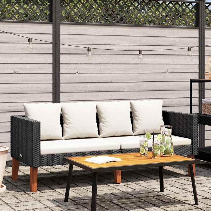 vidaXL Tuinbank 2-zits met kussens poly rattan zwart, Tuin en Terras, Tuinsets en Loungesets, Nieuw, Verzenden