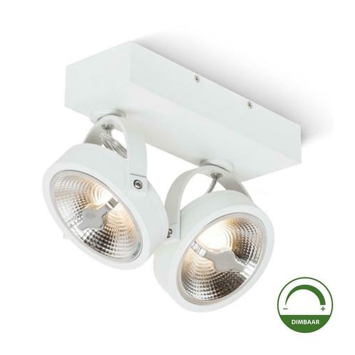 Opbouw spot dimbaar Dubbel AR111 Wit Incl. LED lamp Dim to, Maison & Meubles, Lampes | Lampes en vrac, Envoi