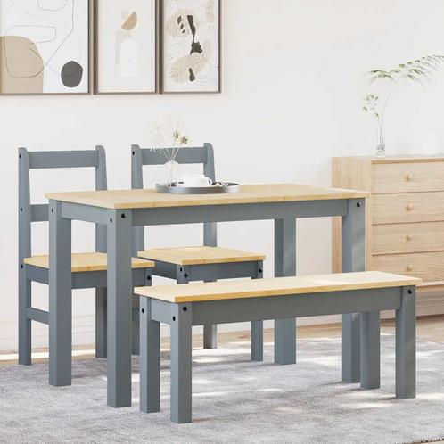 vidaXL 4-delige Eetset Panama massief grenenhout grijs, Huis en Inrichting, Complete eetkamers, Nieuw, Verzenden