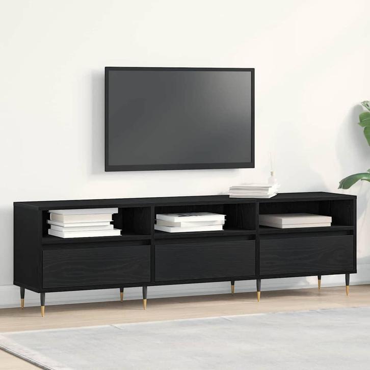 vidaXL TV Kast Zwart eiken 150 x 30 x 44.5 cm Bewerkt hout, Huis en Inrichting, Kasten |Televisiemeubels, Nieuw, Verzenden