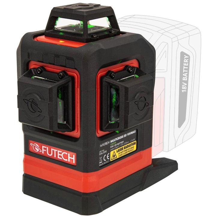 Futech MC3D 18V MAX | 3x360 Laser | Werkt op alle 18V accus!, Doe-het-zelf en Bouw, Meetapparatuur, Nieuw, Verzenden