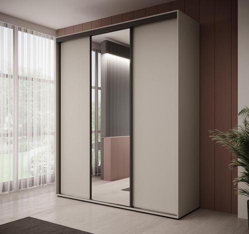 Meubella Kledingkast beige zwart 200 cm - Met spiegel, Huis en Inrichting, Kasten | Overige, Nieuw, Verzenden