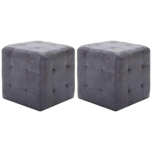 vidaXL Poef 2 st 30x30x30 cm kunstsuède grijs, Huis en Inrichting, Zetels | Voetbanken en poefs, Nieuw, Verzenden