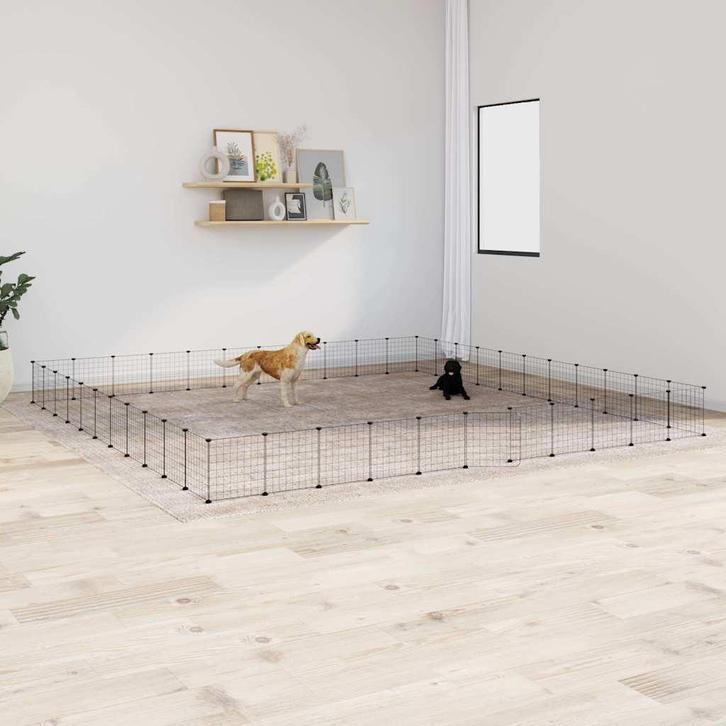 vidaXL Huisdierenkooi met deur 44 panelen 35x35 cm staal, Dieren en Toebehoren, Knaagdieren en Konijnen | Hokken en Kooien, Nieuw