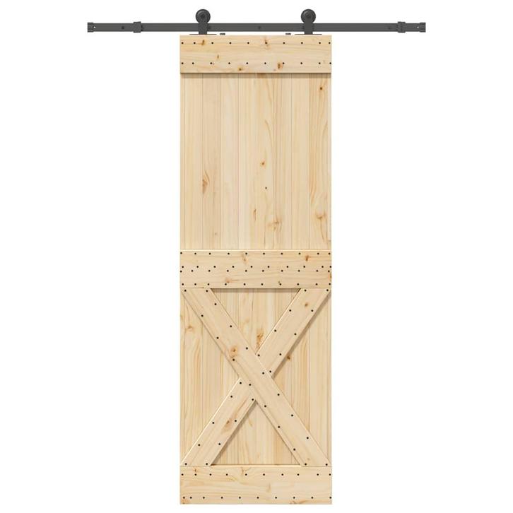 vidaXL Schuifdeur met beslag 70x210 cm massief grenenhout, Doe-het-zelf en Bouw, Deuren en Vliegenramen, Nieuw, Verzenden