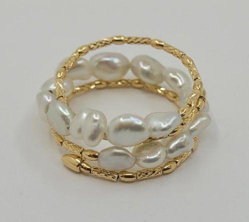 Ring - 18 karaat Geel goud - Keshi Akoya-parels, Handtassen en Accessoires, Ringen