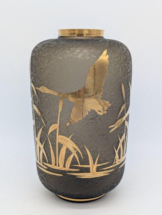 Vaas - Rookglasvaas – vliegende eendenmotief – glas met, Antiek en Kunst, Antiek | Glaswerk en Kristal