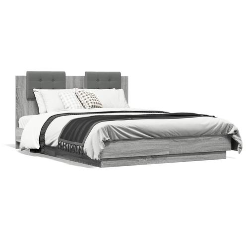 vidaXL Cadre de lit avec tête de lit sonoma gris 140x190, Maison & Meubles, Chambre à coucher | Lits, Neuf, Envoi