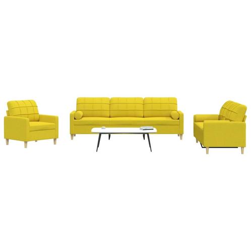vidaXL 3-delige Loungeset met sierkussens stof lichtgeel, Huis en Inrichting, Zetels | Zetels, Nieuw, Verzenden