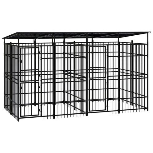 vidaXL Hondenkennel met dak 7,37 m² staal, Dieren en Toebehoren, Hondenbenches, Nieuw, Verzenden