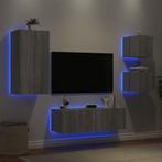 vidaXL 4-delige tv-wandmeubelset met LED-verlichting grijs, Verzenden, Nieuw