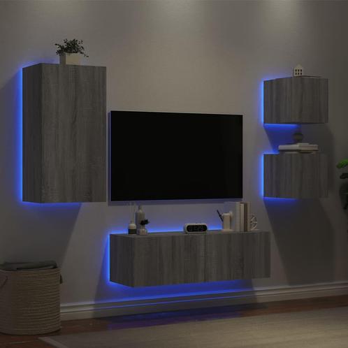 vidaXL 4-delige tv-wandmeubelset met LED-verlichting grijs, Huis en Inrichting, Kasten |Televisiemeubels, Nieuw, Verzenden