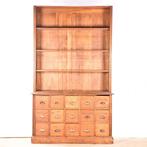 Vintage apothekerskast | Oude eiken apotheek vitrinekast| B