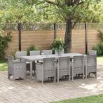vidaXL Tuin Eettafel Set 11 pcs Lichtgrijs Polt riet, Tuin en Terras, Verzenden, Nieuw