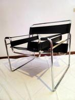 Fauteuil - Staal, Leder - Gepolsterde stoel met chromen, Huis en Inrichting, Nieuw