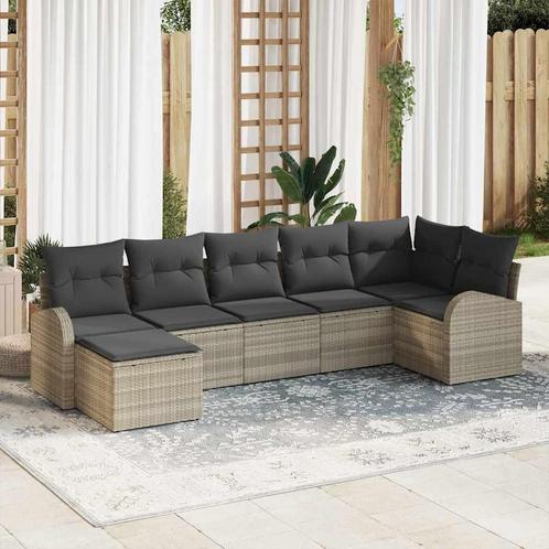 vidaXL Tuinbank Set met kussen 7 pcs Lichtgrijs Poly rattan, Tuin en Terras, Tuinsets en Loungesets, Nieuw, Verzenden