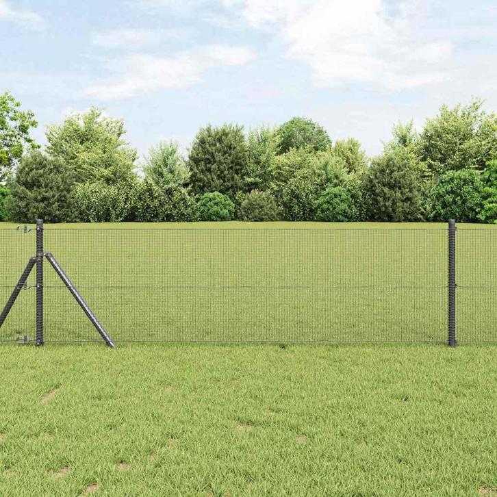 vidaXL Hek met Palen Grijs 0.5 x 25 m Staal, Tuin en Terras, Tuinhekken en Hekwerk, Nieuw, Verzenden