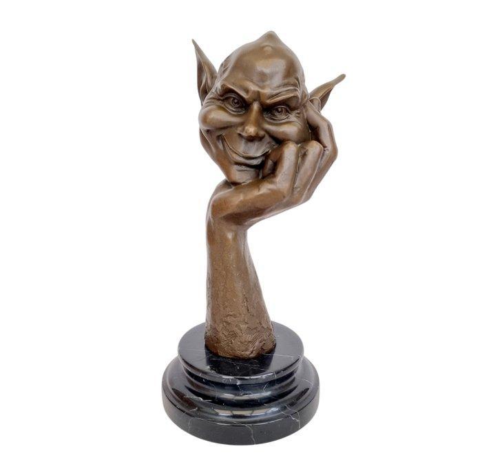 sculptuur, Thinking Goblin - 26 cm - Brons, Marmer, Antiek en Kunst, Kunst | Designobjecten