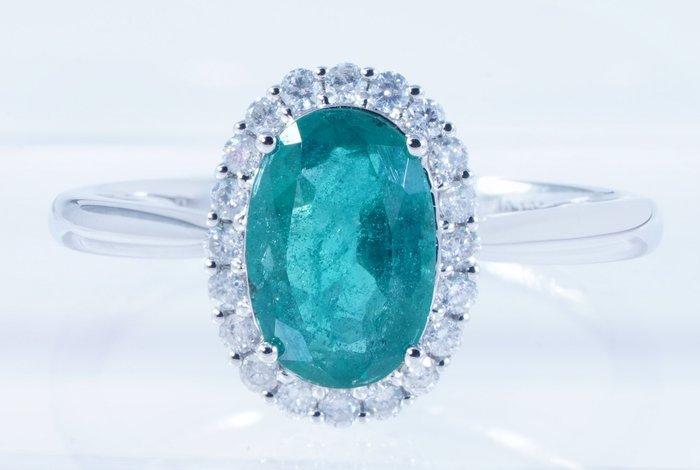 Zonder Minimumprijs - Ring Platina - 1.59ct. tw. Smaragd -, Handtassen en Accessoires, Ringen