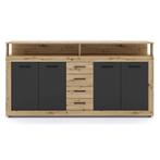 Dressoir  190 cm Breed-Antraciet Eiken Antraciet Eiken, Huis en Inrichting, Verzenden, 150 tot 200 cm, Nieuw, 25 tot 50 cm