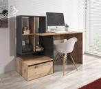 Bureau Pierre 2 licht Eiken - Antraciet - 145 cm, Huis en Inrichting, Nieuw, Verzenden