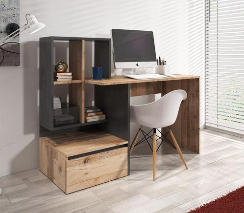 Bureau Pierre 2 licht Eiken - Antraciet - 145 cm, Maison & Meubles, Bureaux, Envoi