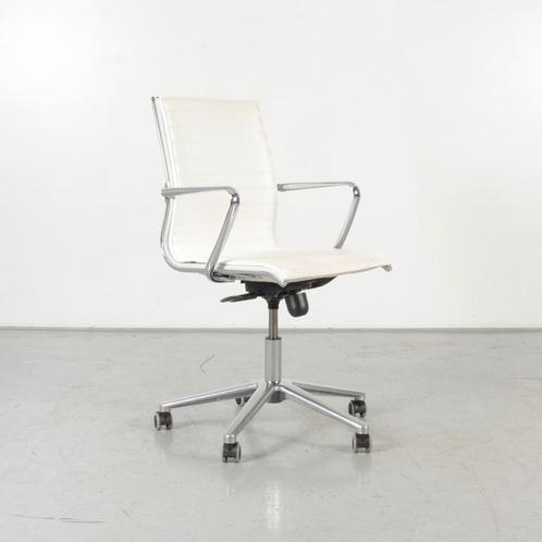 Frontseat vergaderstoel, wit leder, verrijdbaar, Huis en Inrichting, Stoelen, Gebruikt, Ophalen of Verzenden