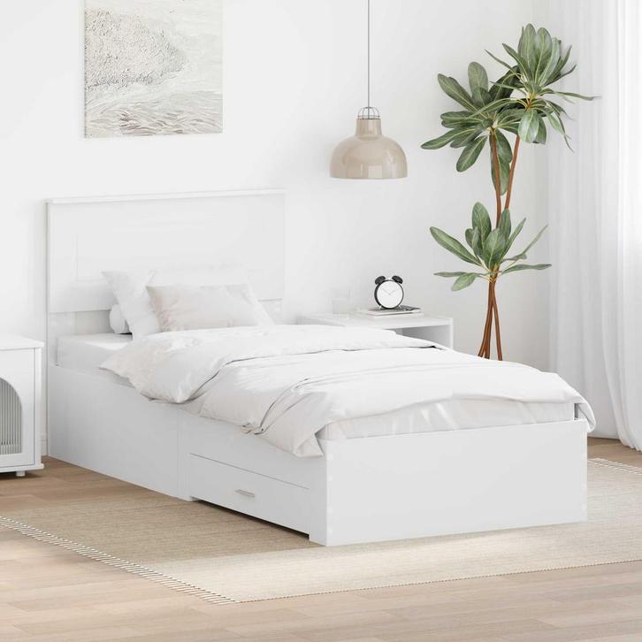vidaXL Bedframe met hoofdeinde met lade Wit 100 x 200 cm, Huis en Inrichting, Slaapkamer | Bedden, Nieuw, Verzenden