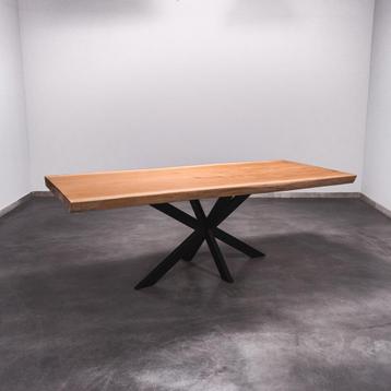 Boomstamtafel, Eettafel 240x104 massief hardhout, metaalpoot beschikbaar voor biedingen