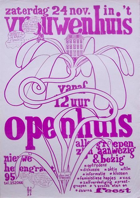 Vintage poster vrouwenrechten - Openhuis in t vrouwenhuis, Verzamelen, Posters, Nieuw, Overige onderwerpen, Met lijst, Verzenden