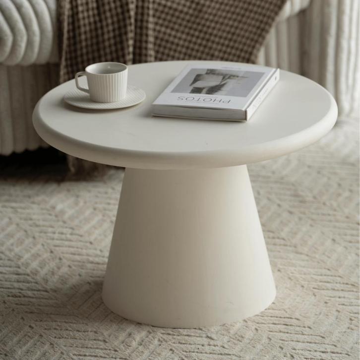 Salontafel Mangohout Rond Maya Microcement 60 Wit cm, Maison & Meubles, Tables | Tables de salon, Envoi