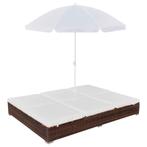 vidaXL Loungebed met parasol poly rattan bruin, Tuin en Terras, Verzenden, Nieuw