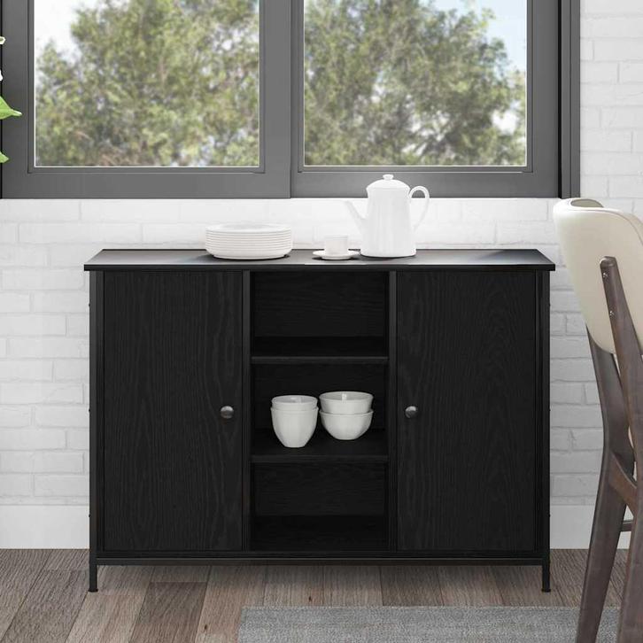 vidaXL Dressoir Zwart eiken 100 x 35 x 70 cm Bewerkt hout, Huis en Inrichting, Kasten | Dressoirs, Nieuw, Verzenden
