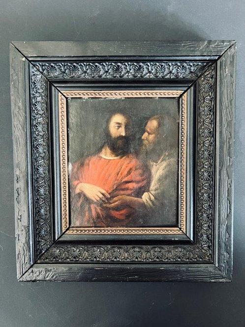 Huile sur cuivre représentant le Christ et Judas - 27 x 30, Antiek en Kunst, Kunst | Niet-Westerse kunst