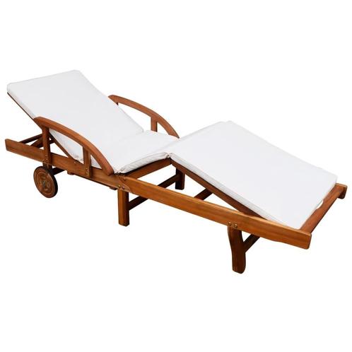 vidaXL Chaise longue avec coussin Bois dacacia solide, Jardin & Terrasse, Chaises longues, Neuf, Envoi