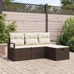 vidaXL Bankstel met kussen met opslag 4 pcs Bruin en Crème, Tuin en Terras, Verzenden, Nieuw
