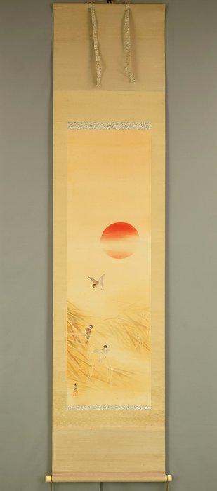 Three Sparrows Flocking Golden Rice and Rising Sun - with, Antiek en Kunst, Antiek | Overige Antiek