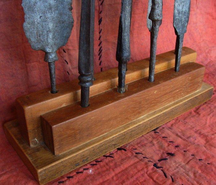 Collectie van 9 Antieke Pamor Lanspunten Java - Indonesië -, Antiek en Kunst, Kunst | Niet-Westerse kunst