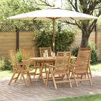 vidaXL Tuin Eettafel Set 7 pcs Bruin Massief Teakhout, Tuin en Terras, Verzenden, Nieuw