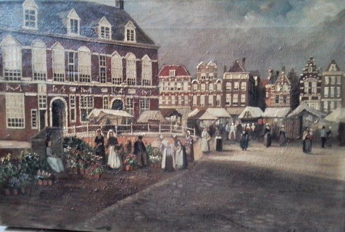 Hollandse school (XX) naar Klinkenberg - Bloemenmarkt Den, Antiquités & Art, Art | Peinture | Classique