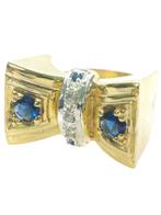 Zonder minimumprijs - Ring - 9 kt. Zilver, Geel goud Saffier, Nieuw