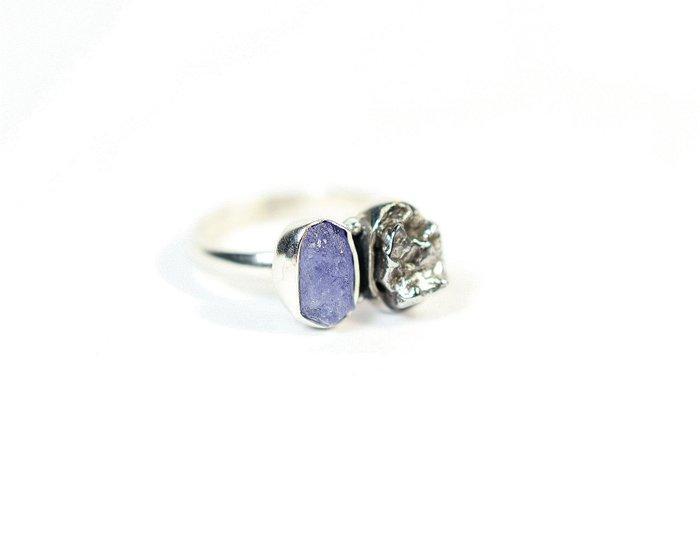 Ring Tansanit / Meteorit Campo del Cielo Ring / ruw / nieuw-, Collections, Minéraux & Fossiles