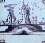 Tegel - Delfts blauw met vis, kasteel, duiventil (blauwe